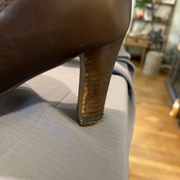 Ralph Lauren Blue Label Italian Leather Heeled Tall Zipper Boots Sz 7 Brown - Picture 16 of 16